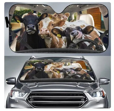 Telescopic aluminium foil car sun visor extended across a vehicle windshield