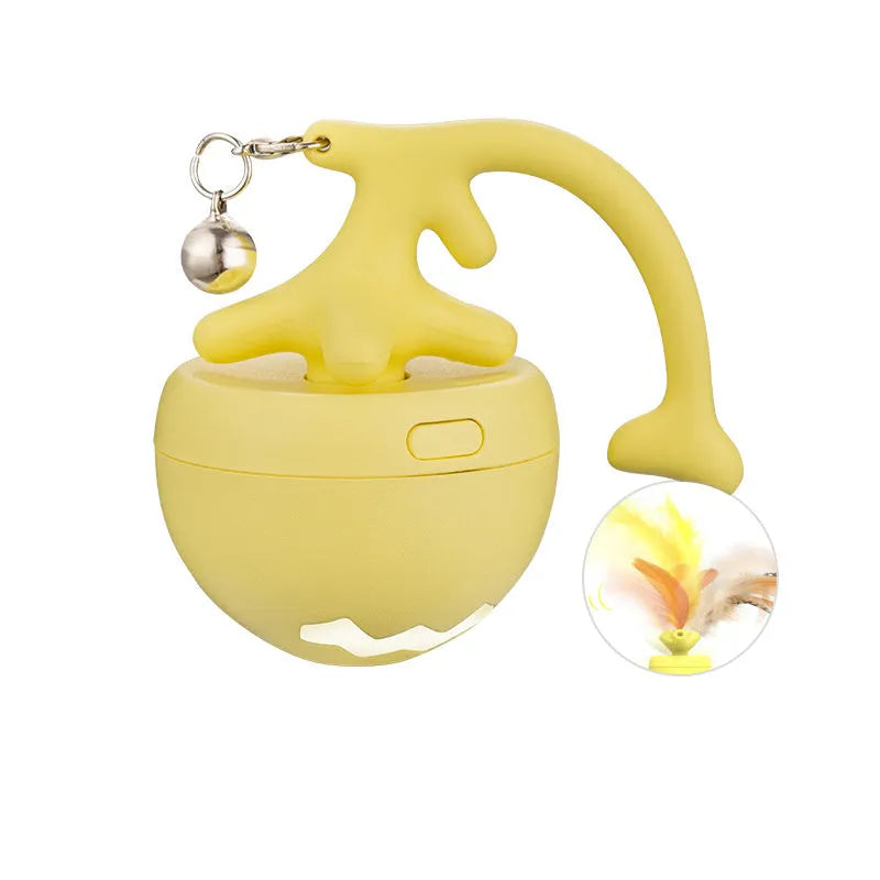 USB electric cat teasing ball toy with rolling fish bone design in blue, pink, and yellow colours