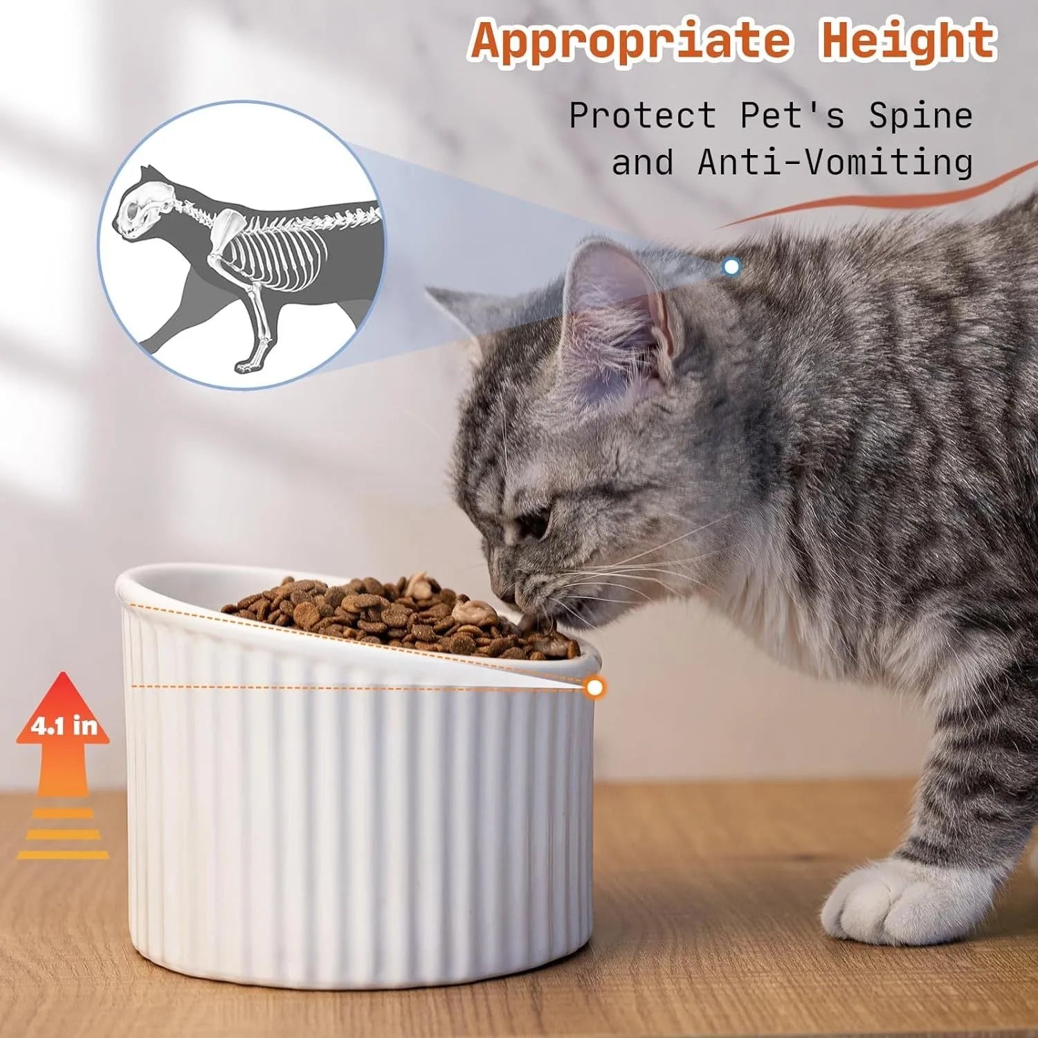 Ceramic elevated cat bowl in green colour with tilted design for anti-vomit feeding