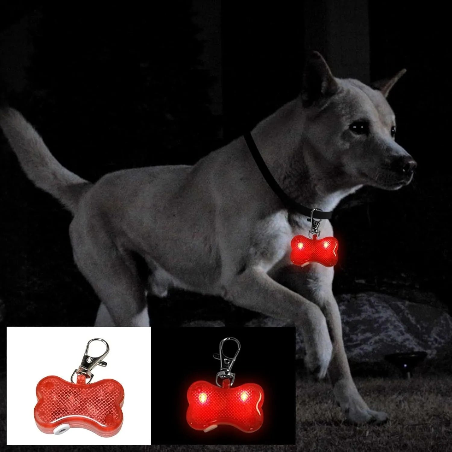 Bone-shaped LED luminous pendant for pet collars in multiple colours with three lighting modes