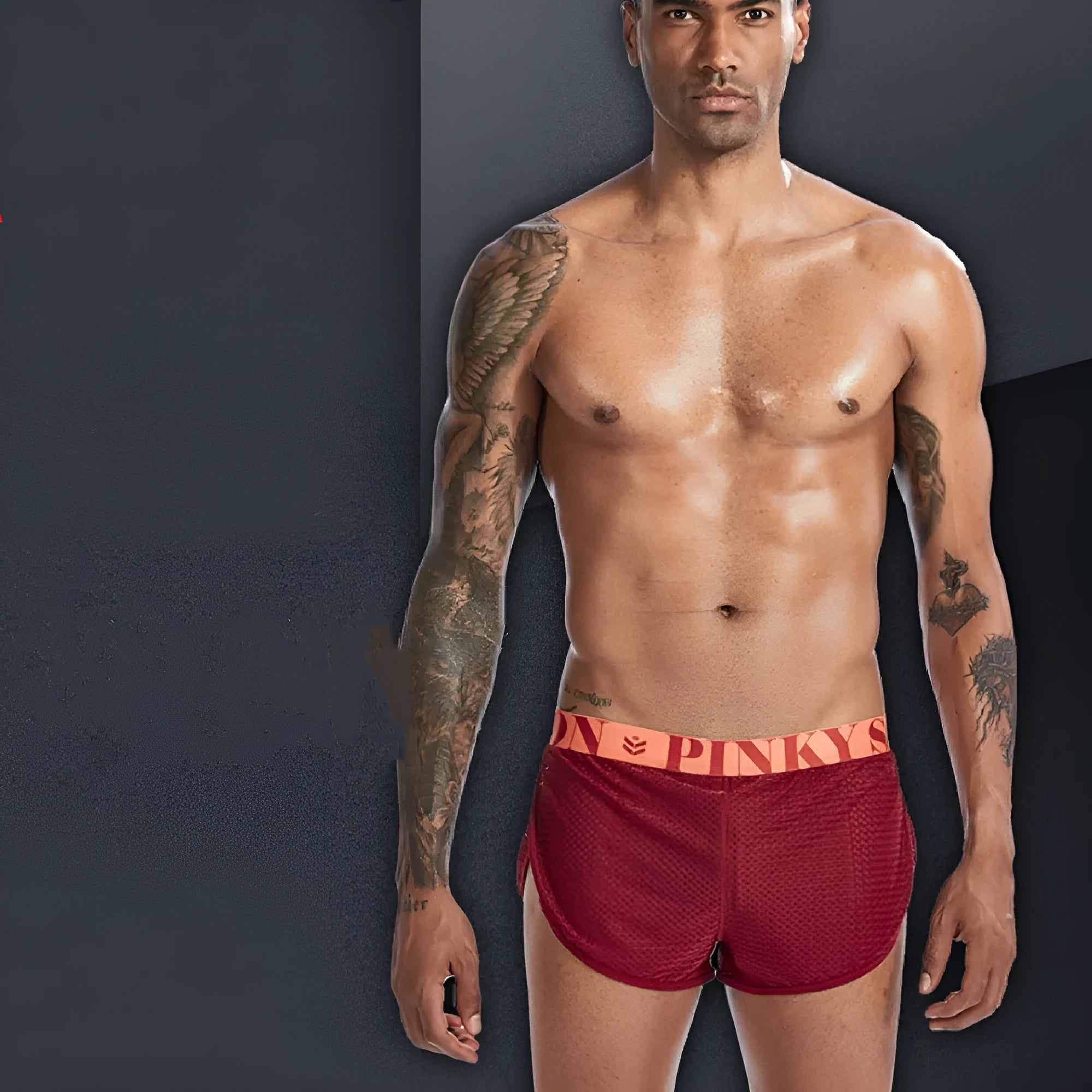 Men's solid colour nylon mesh boxer briefs on a white background showing mid-waist fit.