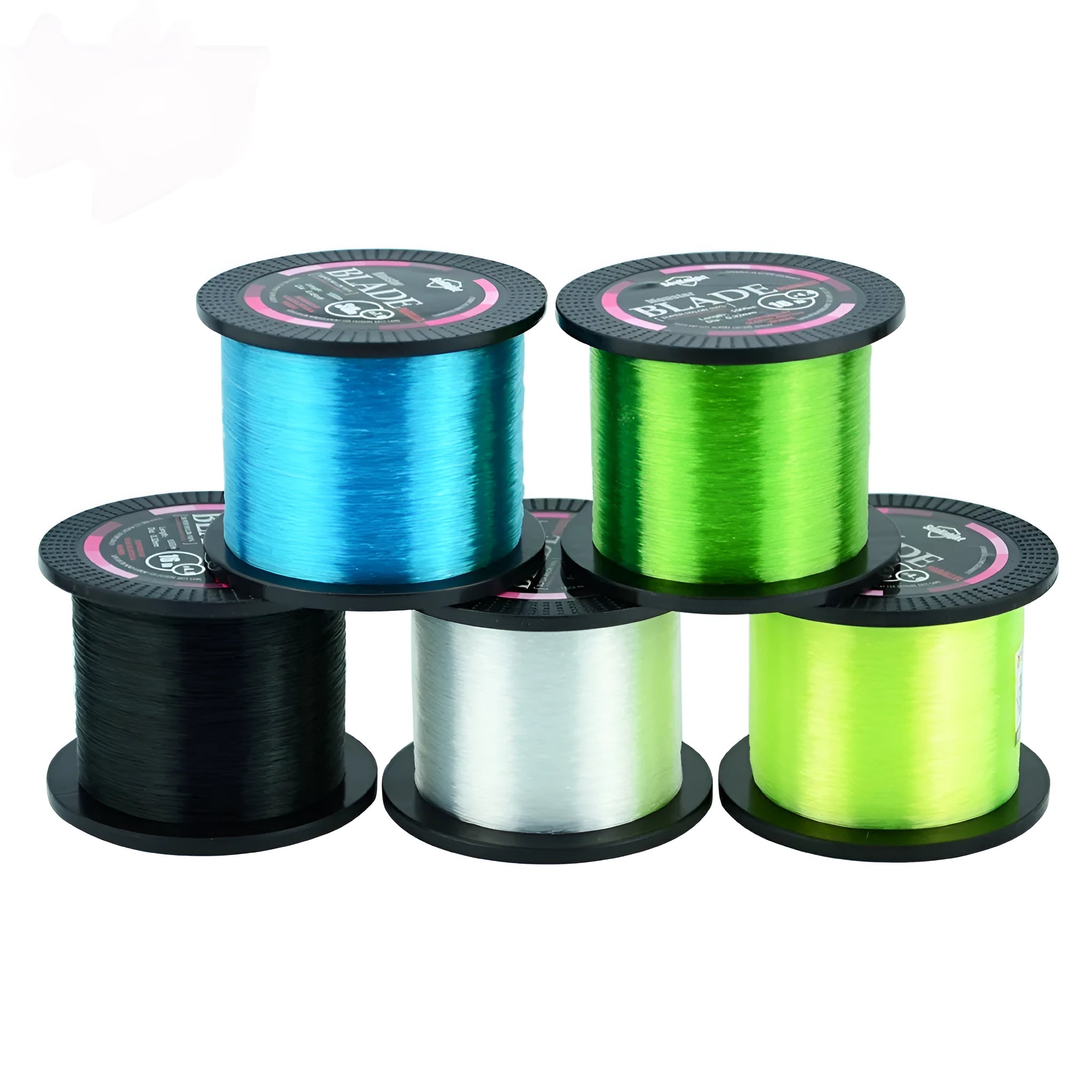 Seaknight1000 M nylon fishing line spool in five colour options on a blue background