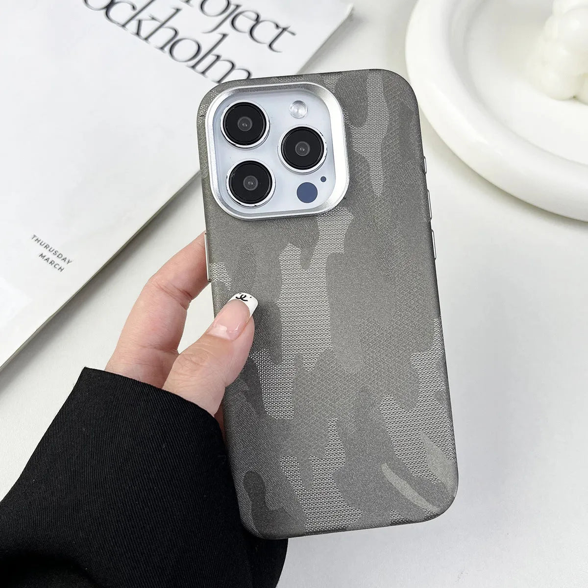 Imitation leather magnetic phone case for iPhone with anti-fingerprint surface in Emma Orange colour
