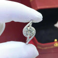 Geometric open-mouth women's ring with adjustable opening, 8mm synthetic moissanite angel eyes design, silver finish