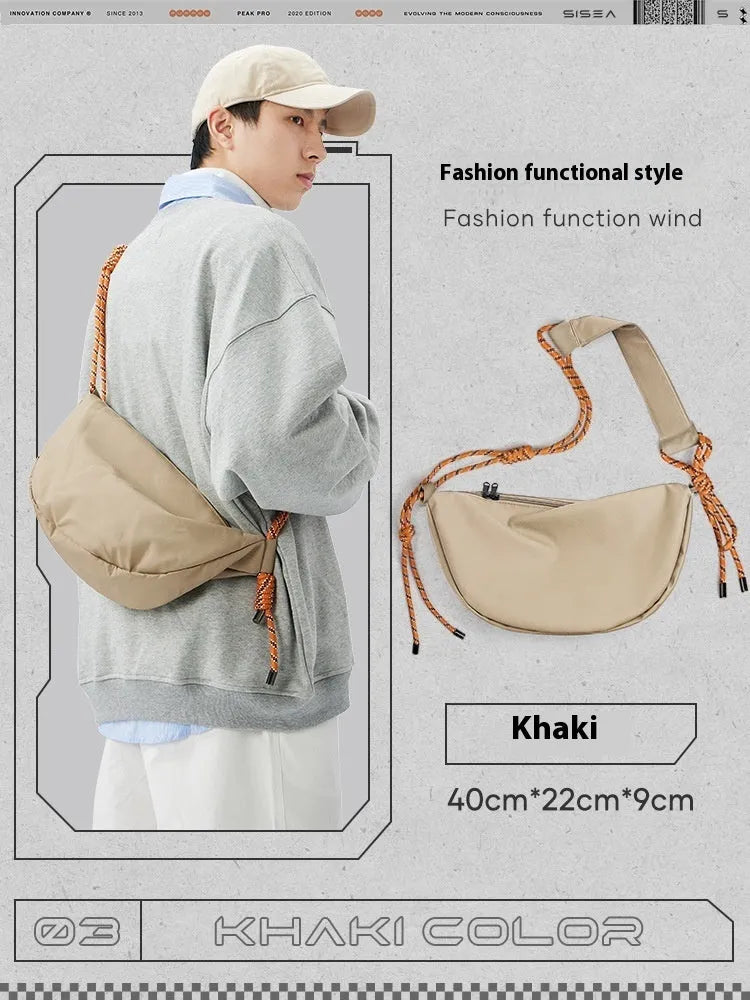 Men's lightweight nylon messenger bag in a choice of colours showing large capacity design.