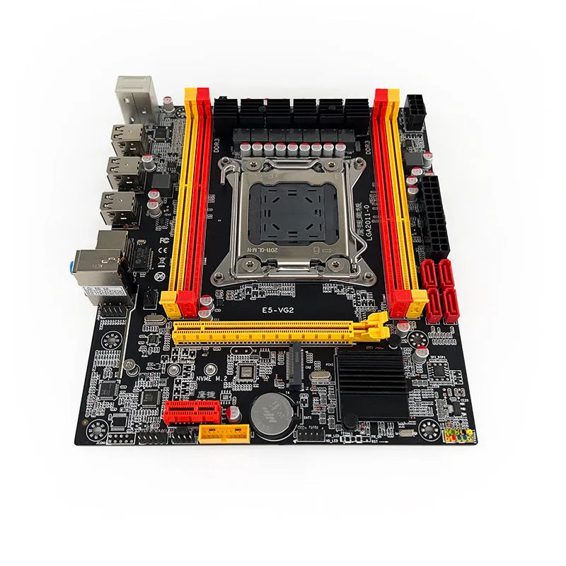 X79-VG2 desktop motherboard with LGA 2011 socket, DDR3 slots, PCIe x16 slot, and rear I/O ports.