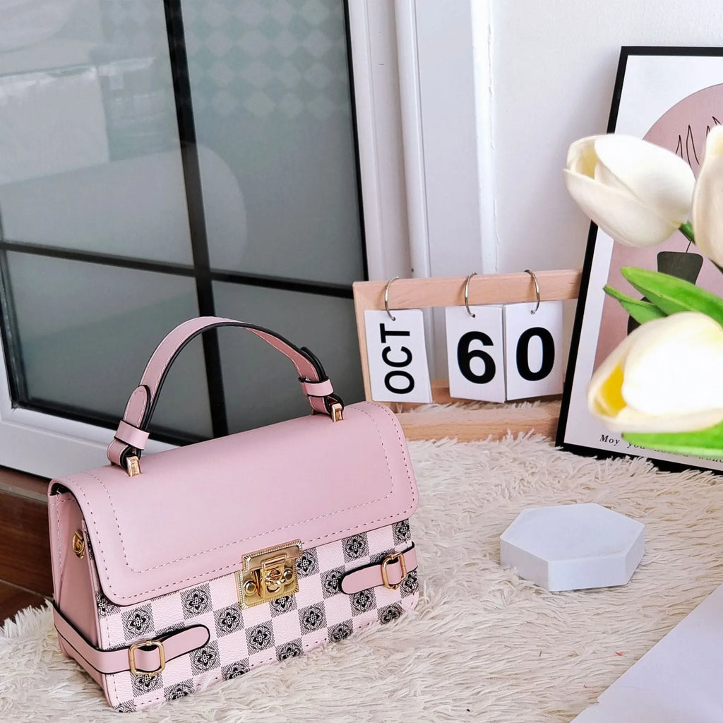 Retro small square pattern ethnic crossbody bag in PU material with floral stitching details