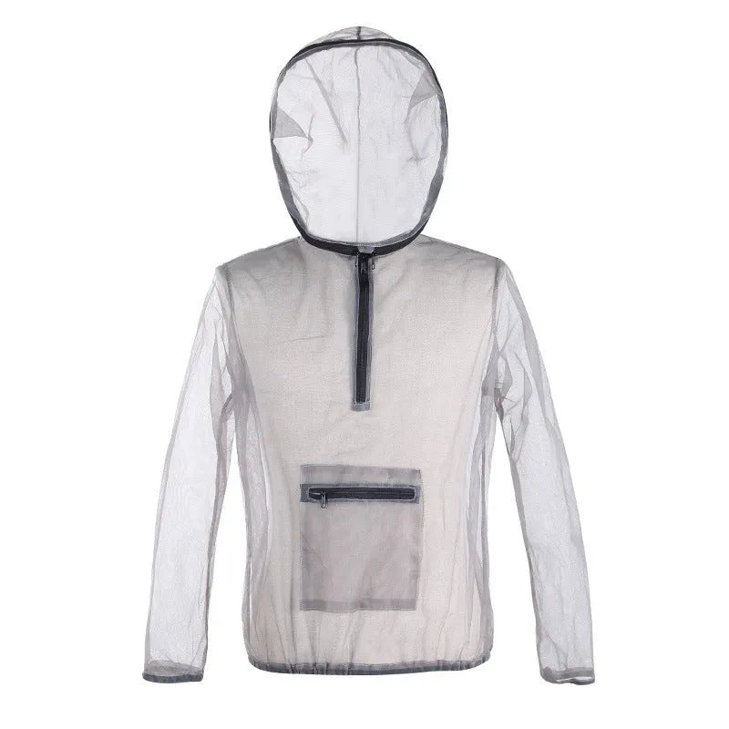 Smoky grey mesh insect-proof outdoor jacket for men and women.