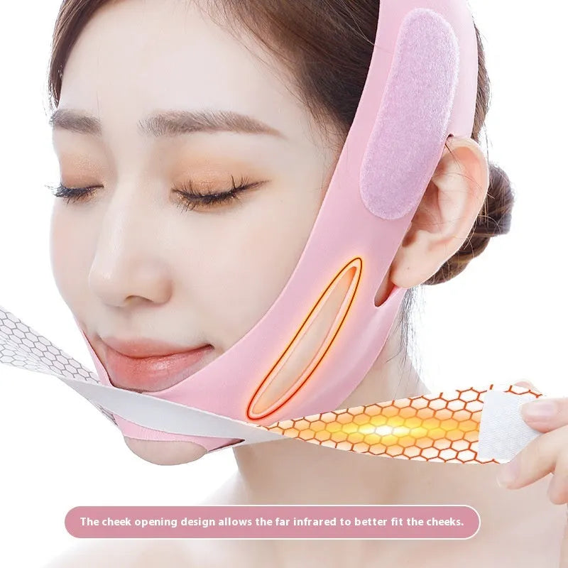 Black and pink elastic V face bandage for facial contouring with far infrared option