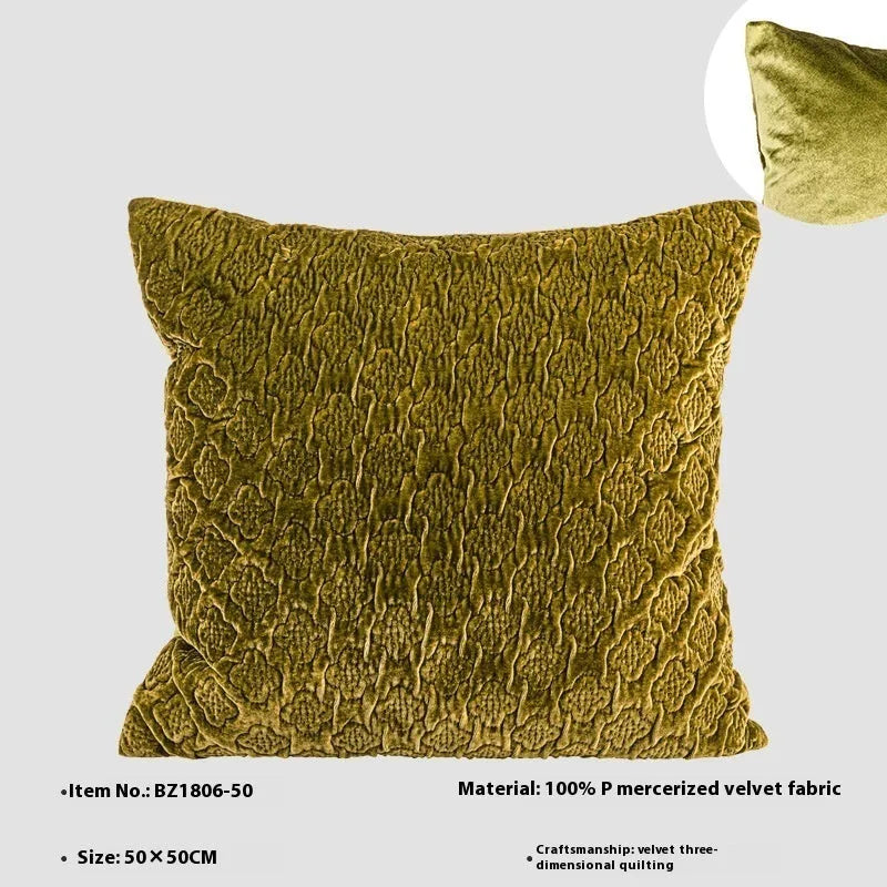Brown gold antique Chinese style quilted cushion pillow on a sofa
