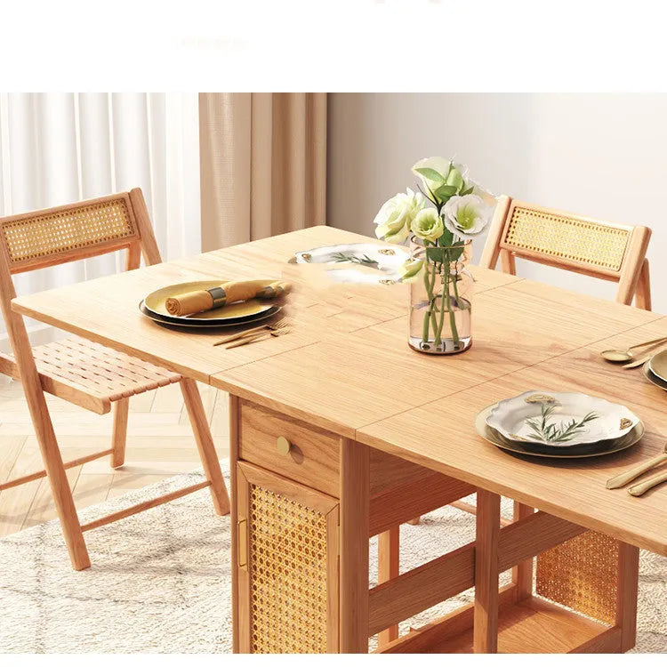 Wooden folding dining table with rattan log finish in natural wood colour, 1.45m or 1.57m option