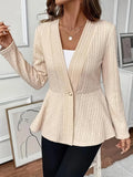 Women's fitted knitted cardigan in apricot colour with one-button fastening and jacquard pattern