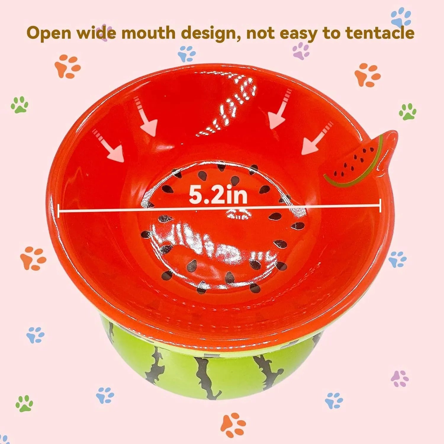 Ceramic raised cat bowl with tilted design in orange pattern, showing elevated feeding position
