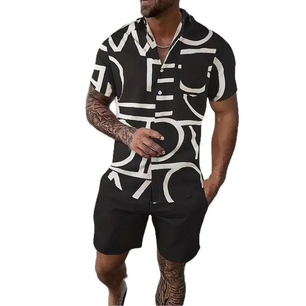 Men's 3D printed Hawaiian style short sleeve top and matching shorts summer suit