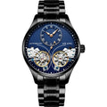Seiko automatic men's watch with tourbillon and moon phase on black dial in titanium case.