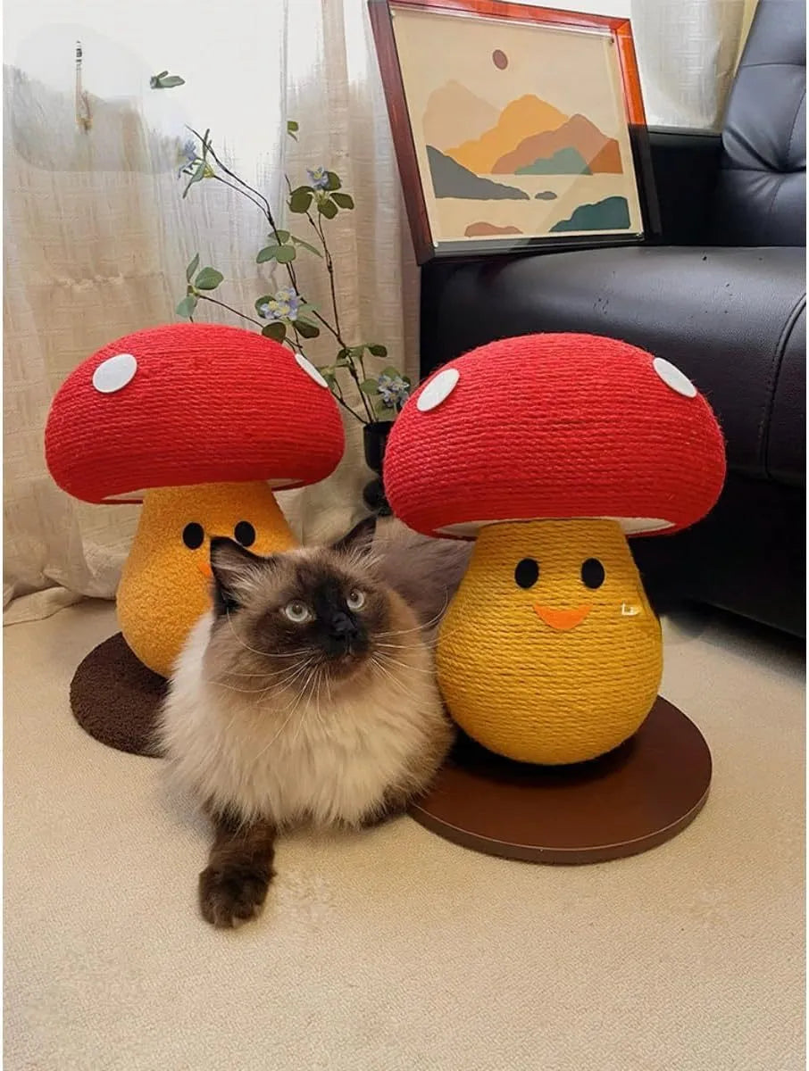 Foldable accordion design cardboard cat scratcher with mushroom-shaped round board for furniture protection
