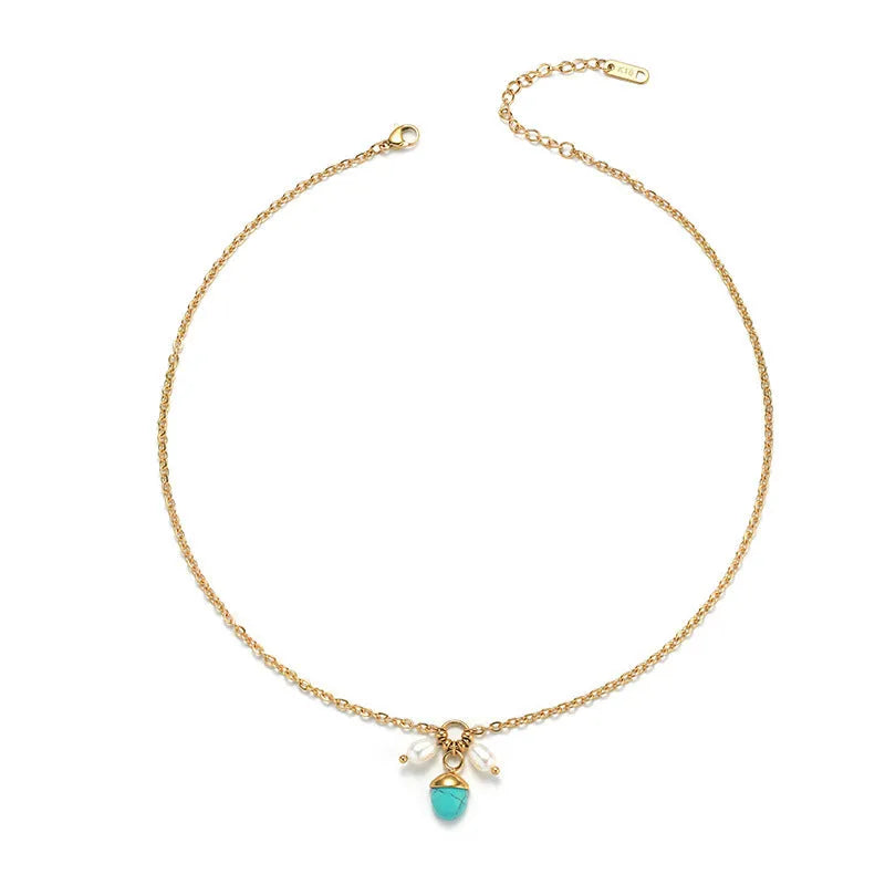 Pearl pendant necklace with non-fade textured Natural White finish, European and American style
