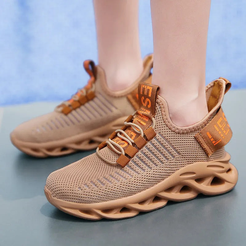 Children's trendy street style coconut sneakers with Velcro closure in black, khaki, or white