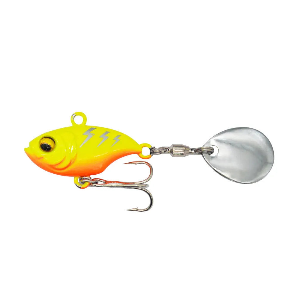 Metal sea fishing iron plate lure with rotating sequins in multiple colour options.