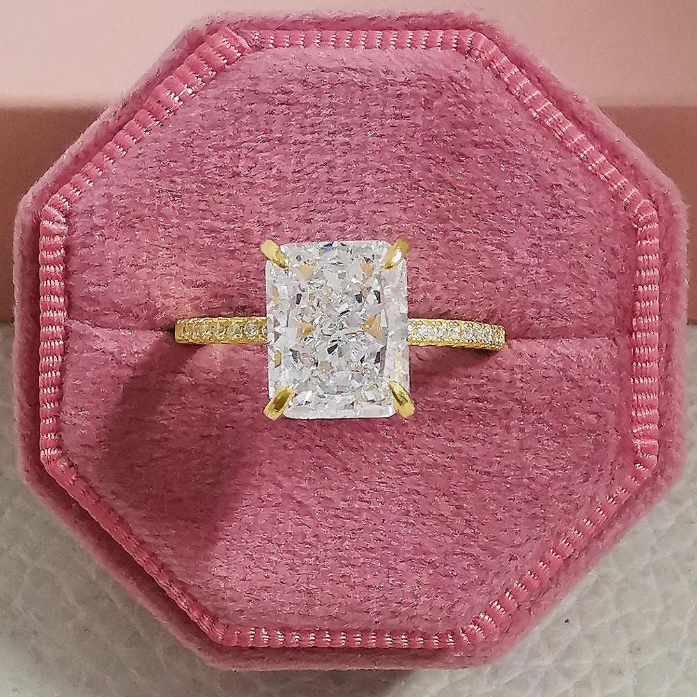 Ice flower cut copper ring for women in gold colour, electroplated finish, geometric quadrilateral shape