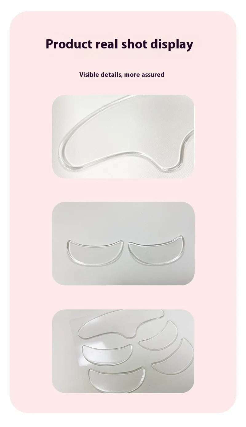 Five silicone anti-wrinkle face stickers arranged on white background