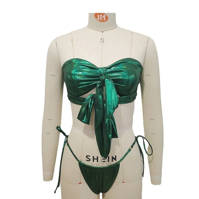 Women's lace-up front swimsuit with high-leg split and built-in chest pad, shown in a floral print.