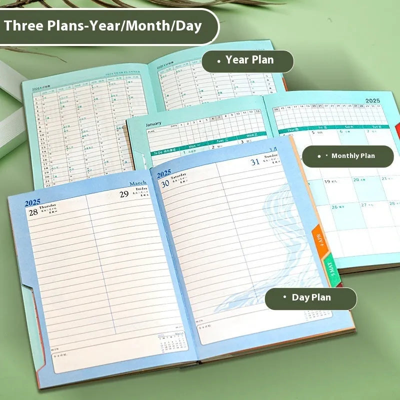 Striped PU leather office notepad open showing 80g wood-free paper with 204 sheet capacity