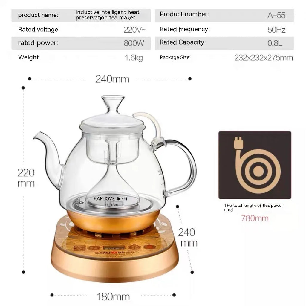 Electric glass tea maker with steam spray, automatic shut-off, in multiple colour options including A57 Black and A99