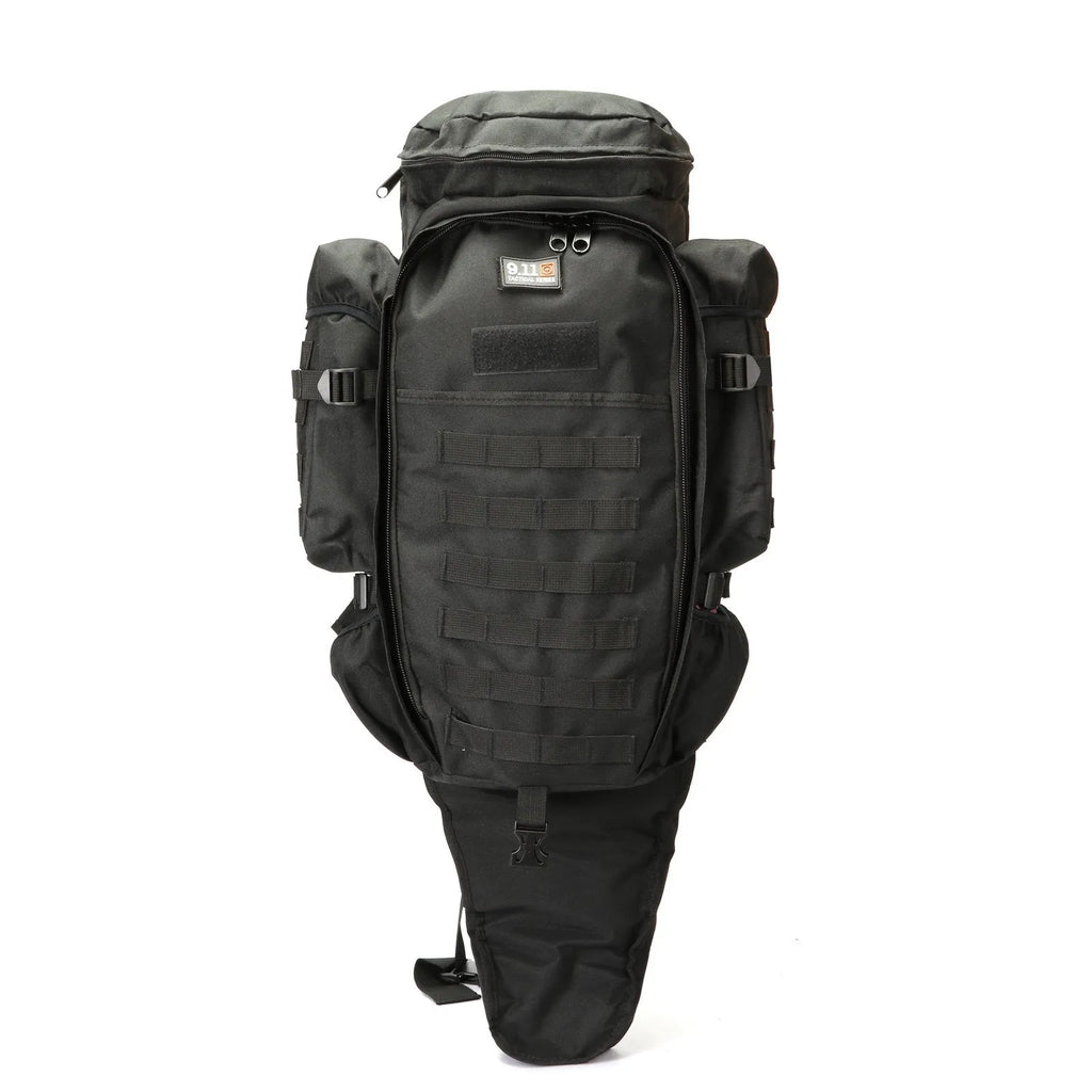 60L nylon mountaineering camping backpack in green, with multiple compartments