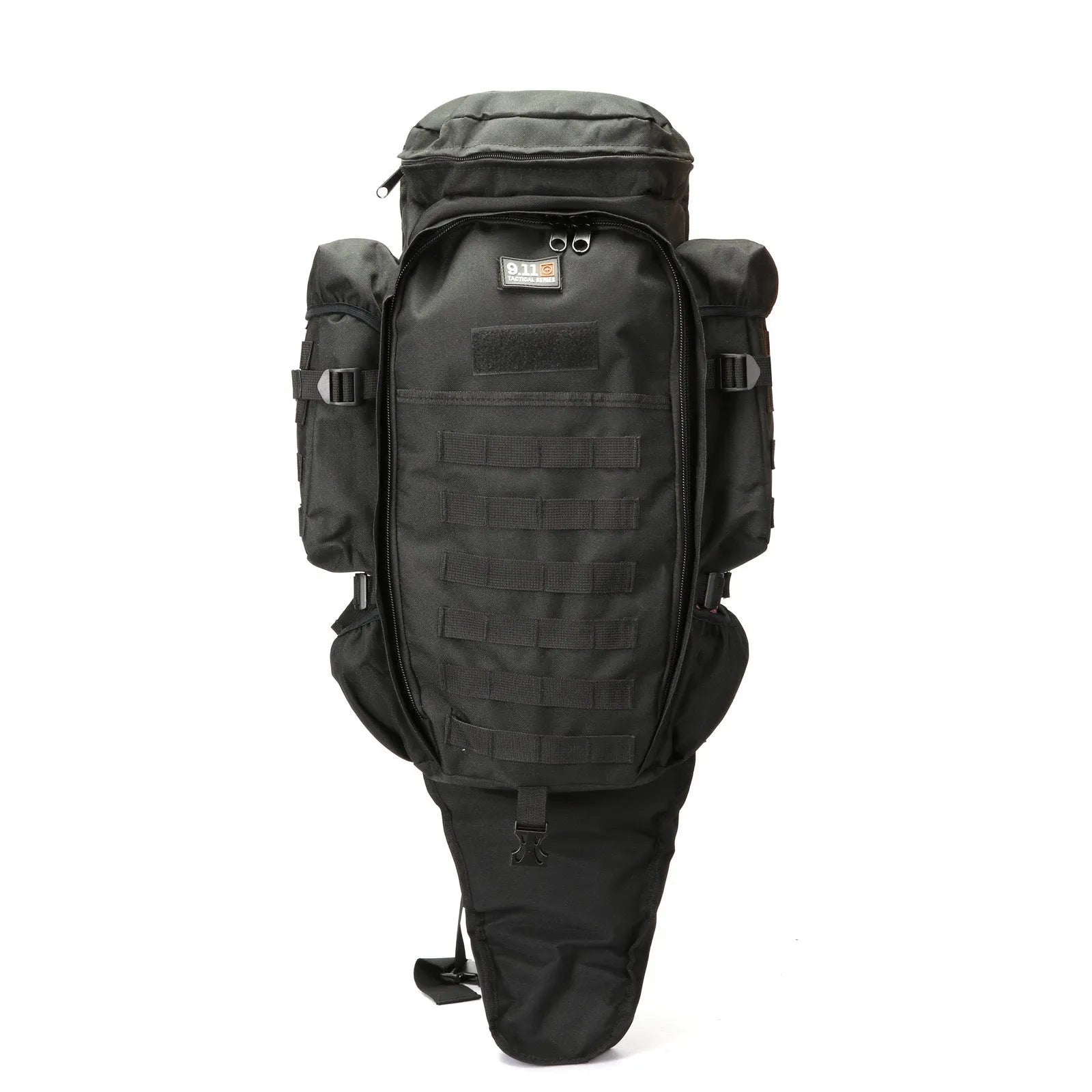60L nylon mountaineering camping backpack in green, with multiple compartments