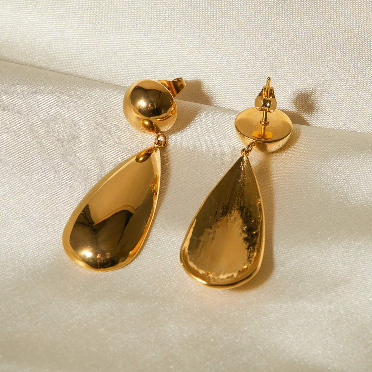 Gold stainless steel hemisphere water drop pendant earrings geometric design