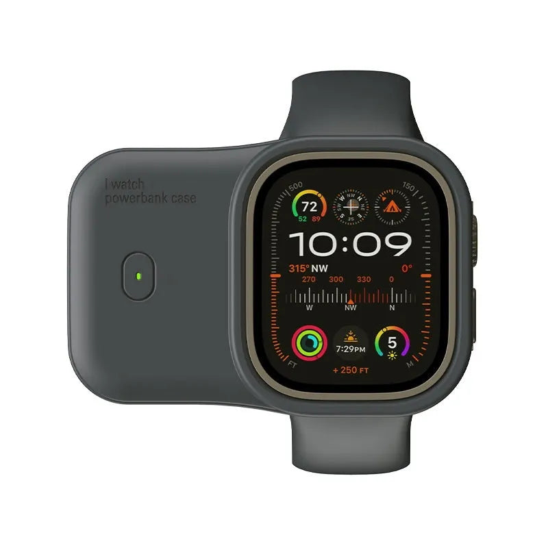 Apple Watch portable wireless charging case in brown, midnight blue, or starlight colours with 1200mAh battery