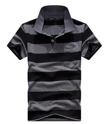 Men's striped short sleeved T-shirt with real pocket in loose fit, front view