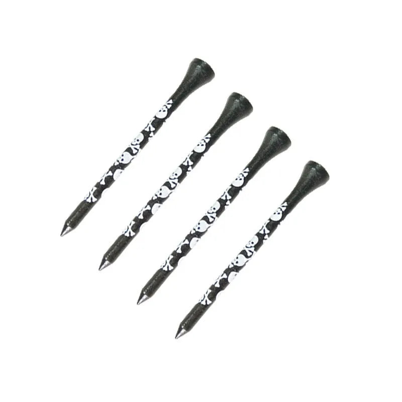 Bamboo golf dowel pins with black skull print in 70mm and 83mm lengths