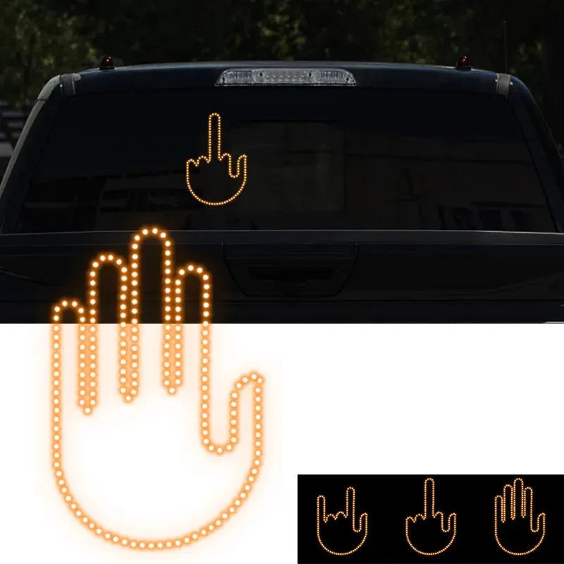 Black plastic car gesture light with LED illuminated hand gestures and remote control