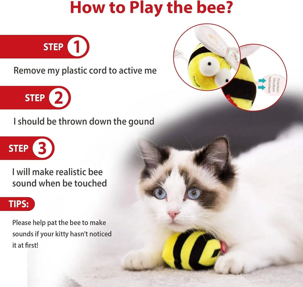 Yellow flannelette bee-shaped electronic cat toy with motion-activated sound
