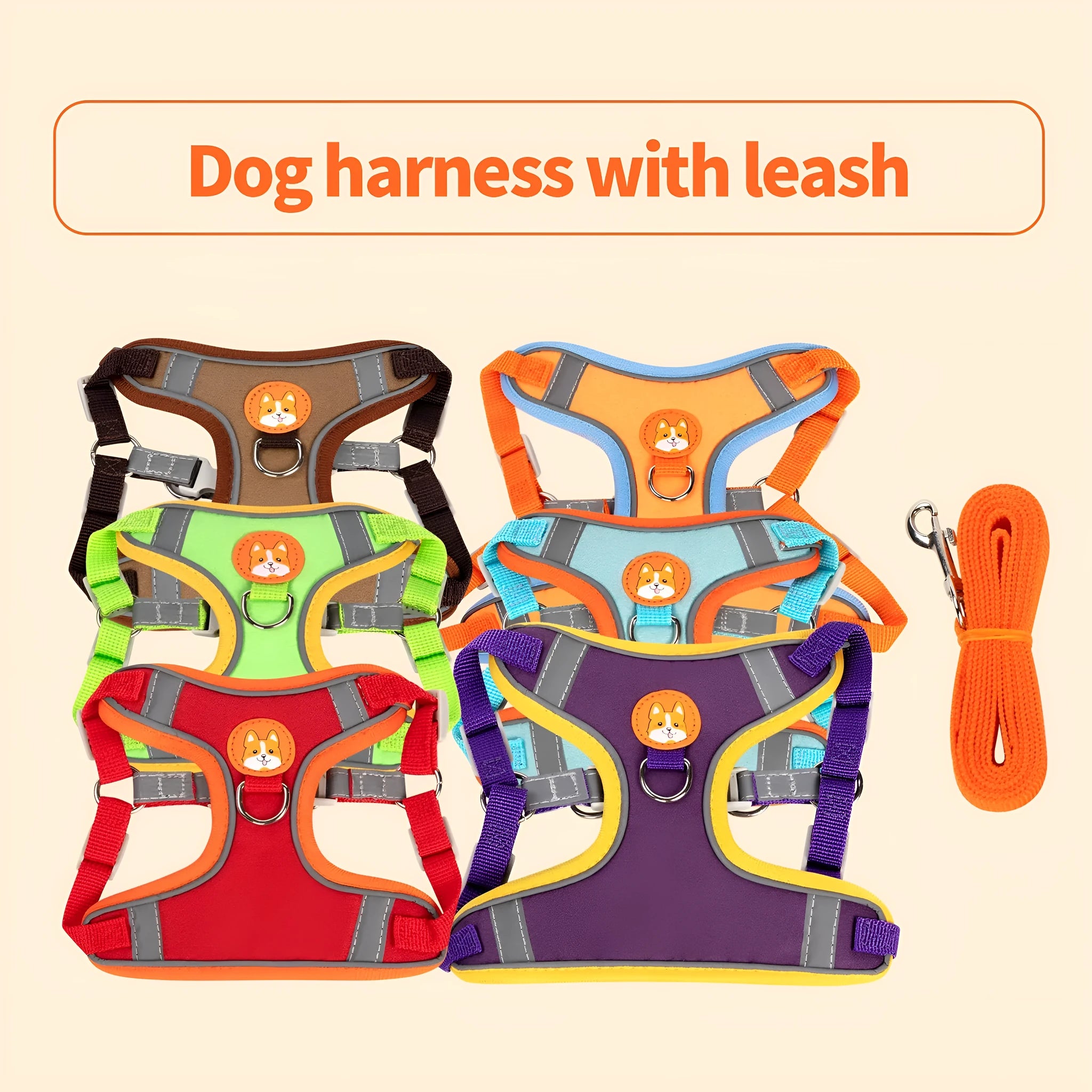Adjustable dog harness haulage rope package with chest strap in multiple colour options