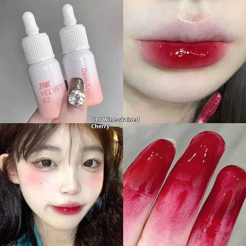 Mirror Lip Lacquer tube in 3.5g size showing four colour options: Spring Day Wilderness, Orange Tabby Cat Diary, Low-key Charming, and Misty Berry