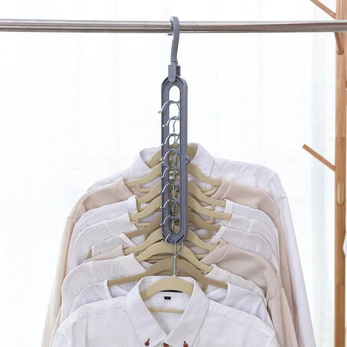 Plastic clothes storage hanger with rotating hook, shown in available colours.