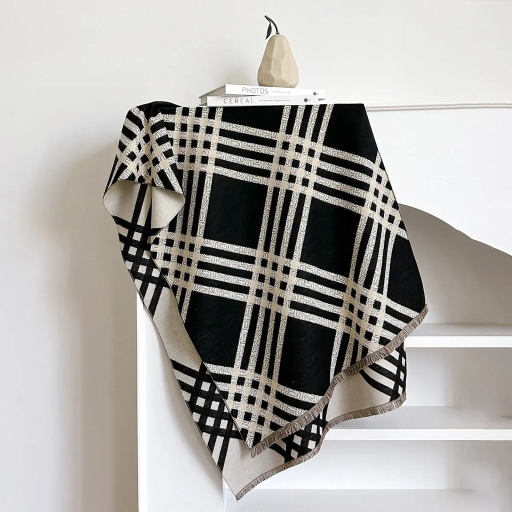 Mid-length cashmere-like scarf with tassels in brown colour showing 185cm length