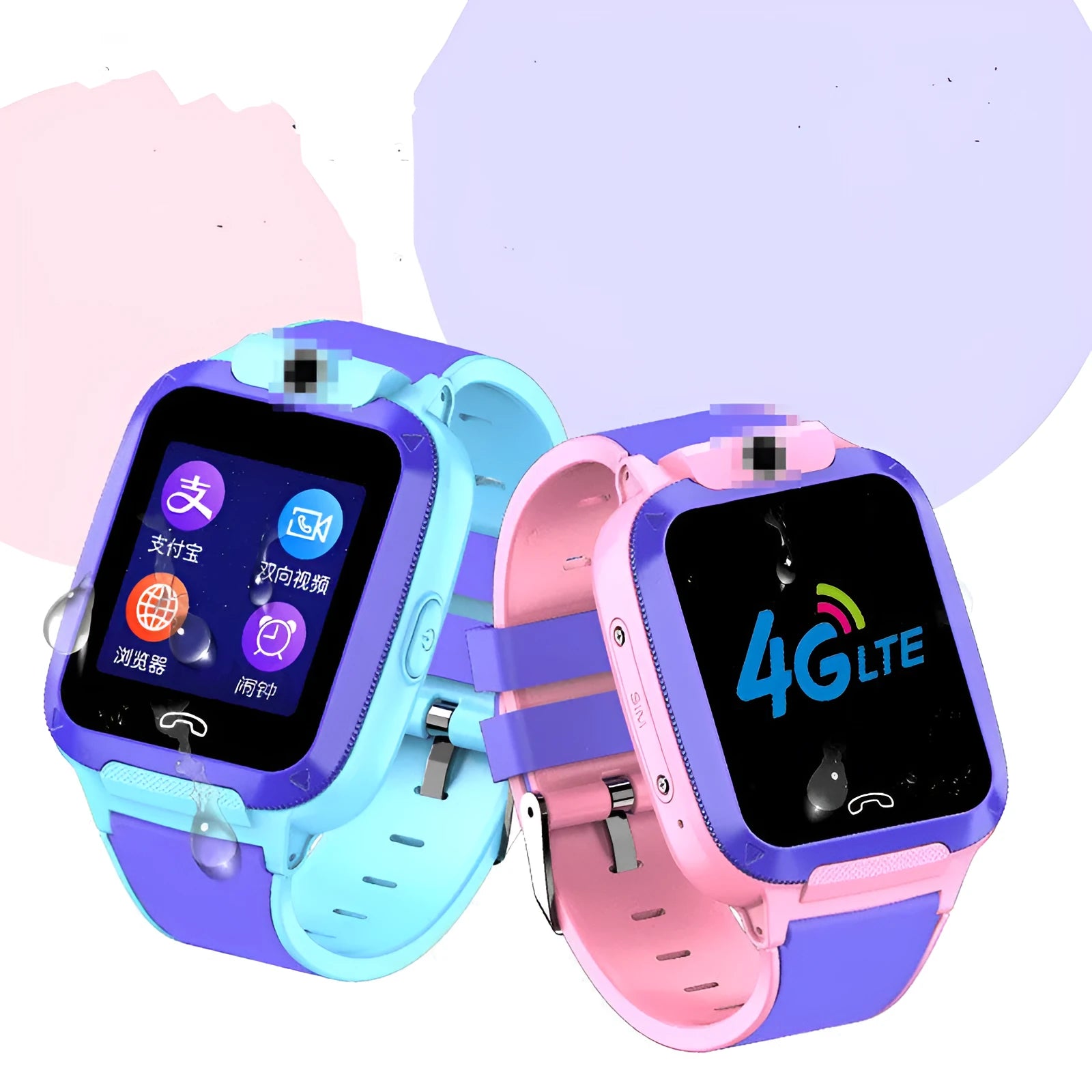 Blue children's smartwatch with a 1.44-inch screen on a silicone wristband for video calls and GPS.