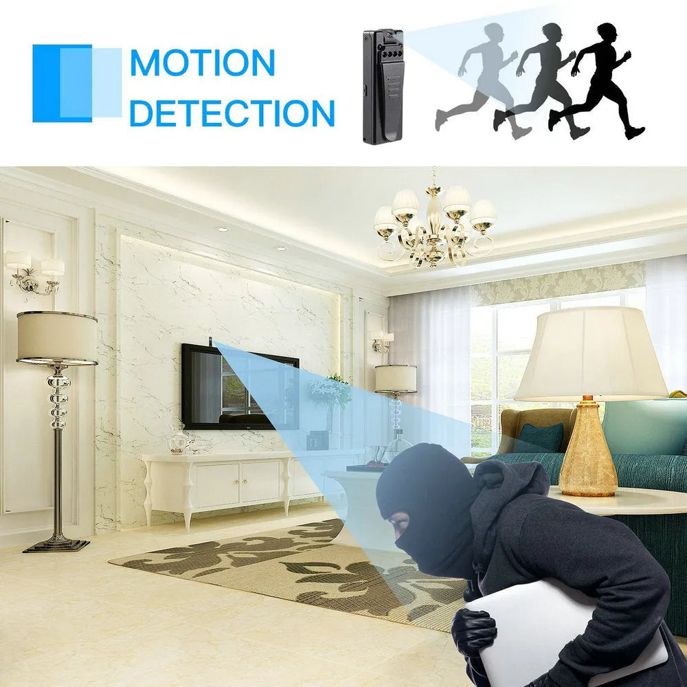 Black 1080p HD home camera with night vision and 90-degree rotation capability