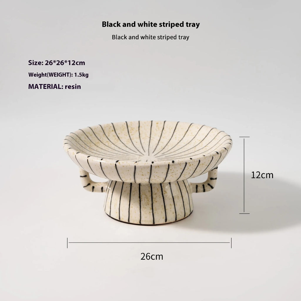 Black and white striped resin fruit plate with retro design for dessert serving
