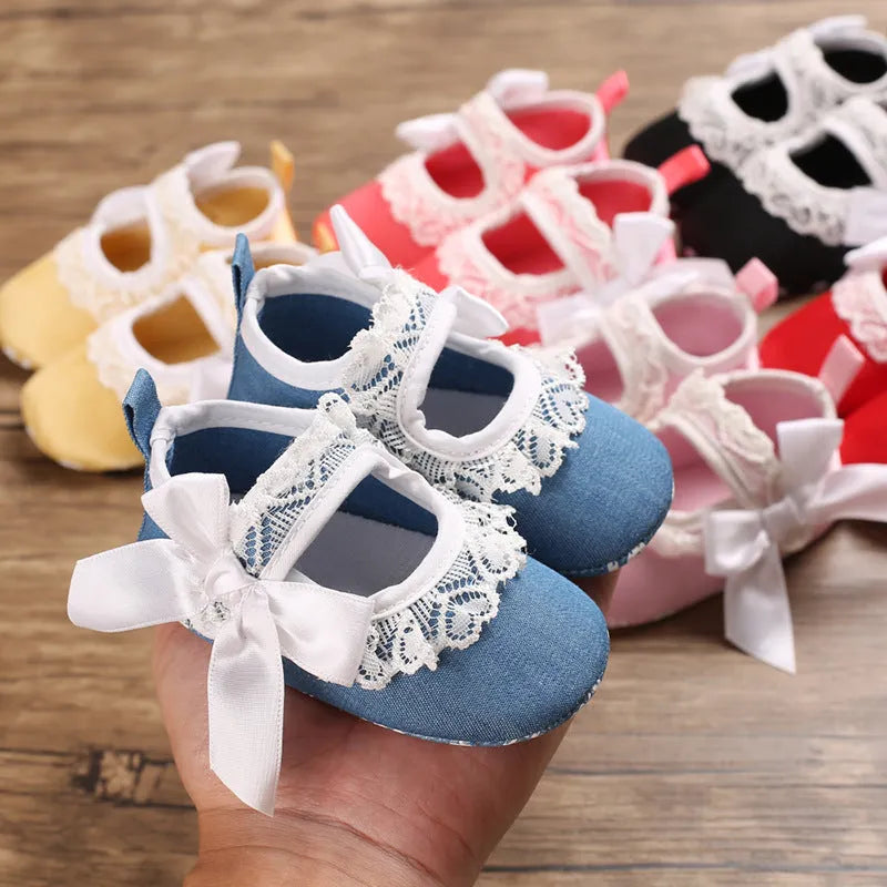 Princess baby toddler shoes with cotton upper, Velcro fastening, non-slip sole, available in pink, blue, black, red, rose red, and yellow