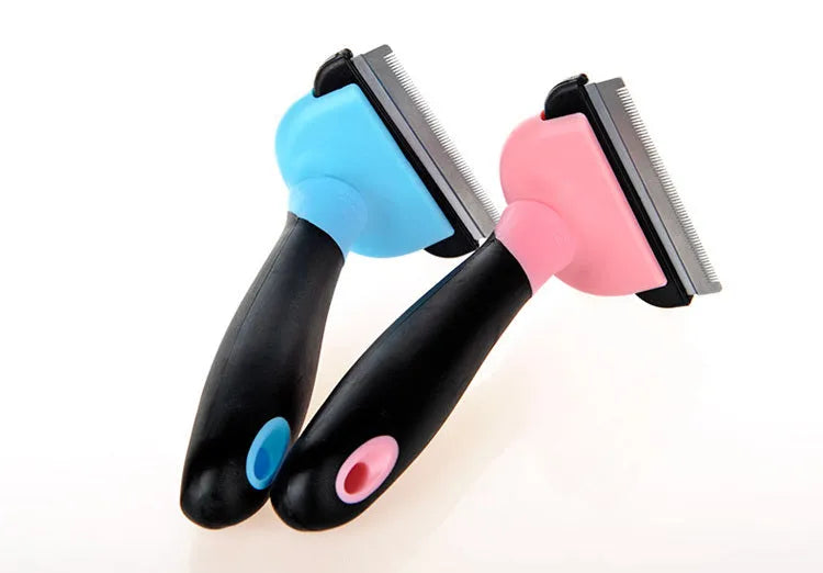 Pet hair removal comb for long straight hair, available in blue or pink, three sizes: S 130x50mm, M 130x66mm, L 130x100mm