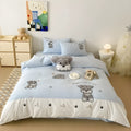 Cute Schnauzer embroidered cartoon design on thickened cotton duvet cover and pillowcases bedding set