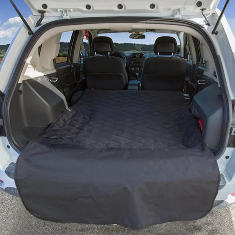 Black Oxford cloth car pet mat for dogs, available in sizes S, M, and L