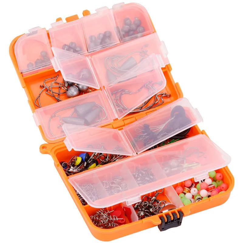 257-piece fishing lure accessories set in ABS plastic storage box for Texas, sea, and rock fishing