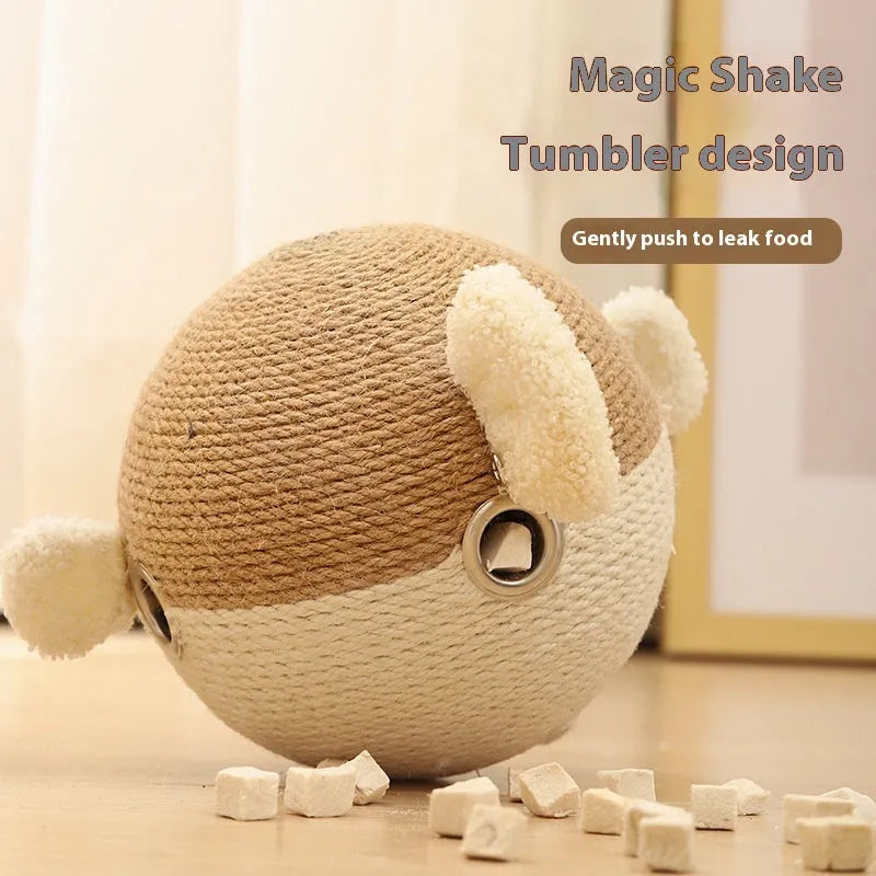 Puffer leakage food feeder toy for dogs and cats, a 15cm sisal hemp cube puzzle.