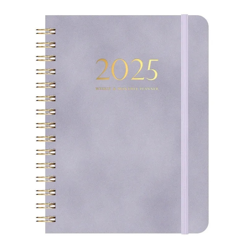 A5 size PU leather notebook with metal coil binding in various colours for 2024 and 2025.